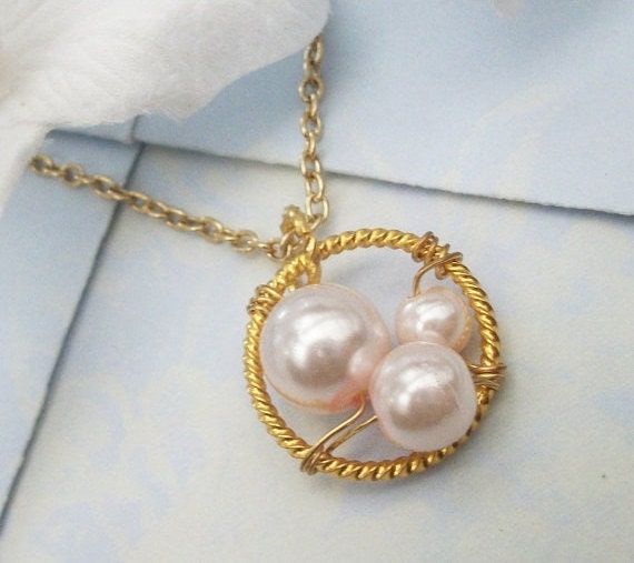 Generations Gold Pendant Necklace- Grandma, Mom and Me Pink Pearls