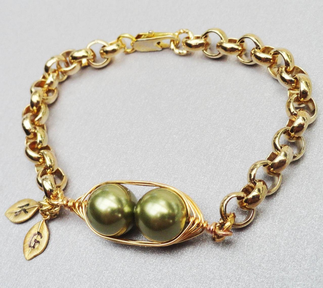 Two Peas In A Pod Gold  Bracelet - Personalized Hand stamped Bracelet