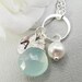 Personalized Necklace With Aqua Blue Chalcedony Sterling Silver Bridal Party, Wedding, Monogram Necklace