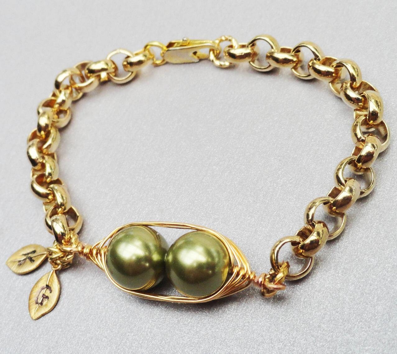 Two Peas In A Pod Gold Bracelet - Personalized Hand stamped Bracelet