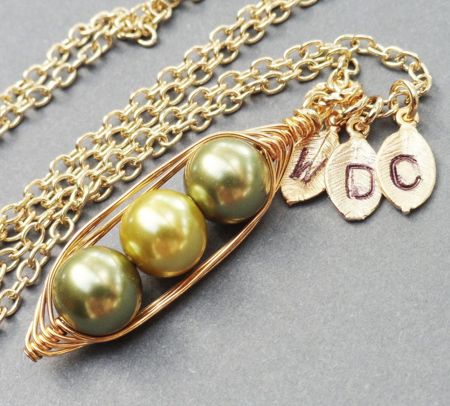 Two Or Three Peas In A Pod Shades Of Green Personalized Necklace