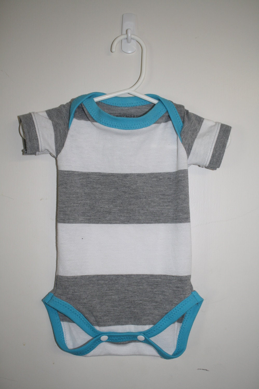 6-9 months- Upcycled T-shirt onesie bodysuit- Boy Stripe