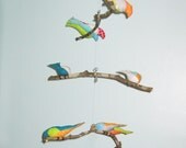 Bird Mobile-3 Tiers, blue, orange, green, white, red