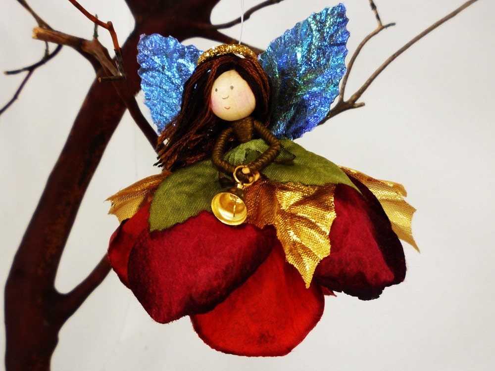 Religious Angel Ornament in Red, Green and Gold, Christmas Angel Doll, Miniature Angel Tree Ornament, Angel Christmas Decoration