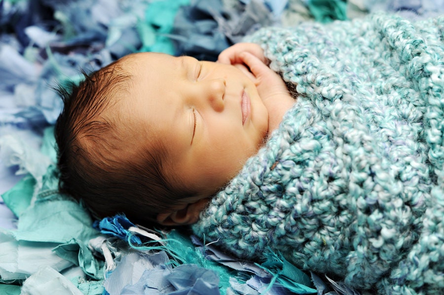 Waterfall (turquoise) textured, Chunky mini blanket 28x18 inches
