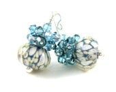 Blue White Glass Earrings, Cerulean Blue White Boro Earrings, Blue Earrings, Lampwork Earrings - Snow & Ice - GlassRiverJewelry