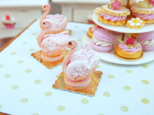 Pink 'Biscuit de Reims' Pastry Swan - 12th Scale Miniature Food