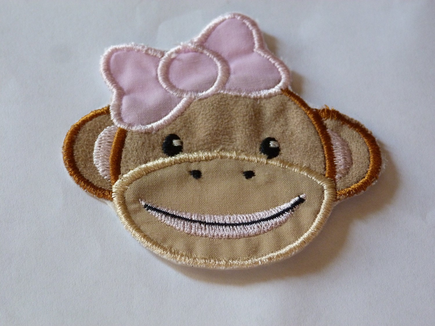 Small Embroidered Iron On Applique  "Girl Sock Monkey"