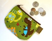 Boys Silly Dinosaur Kawaii Mini Coin Pouch Zipper Change Purse Handmade Fabric Coin Purse MTO