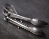 Long fine silver hammered match stick earrings