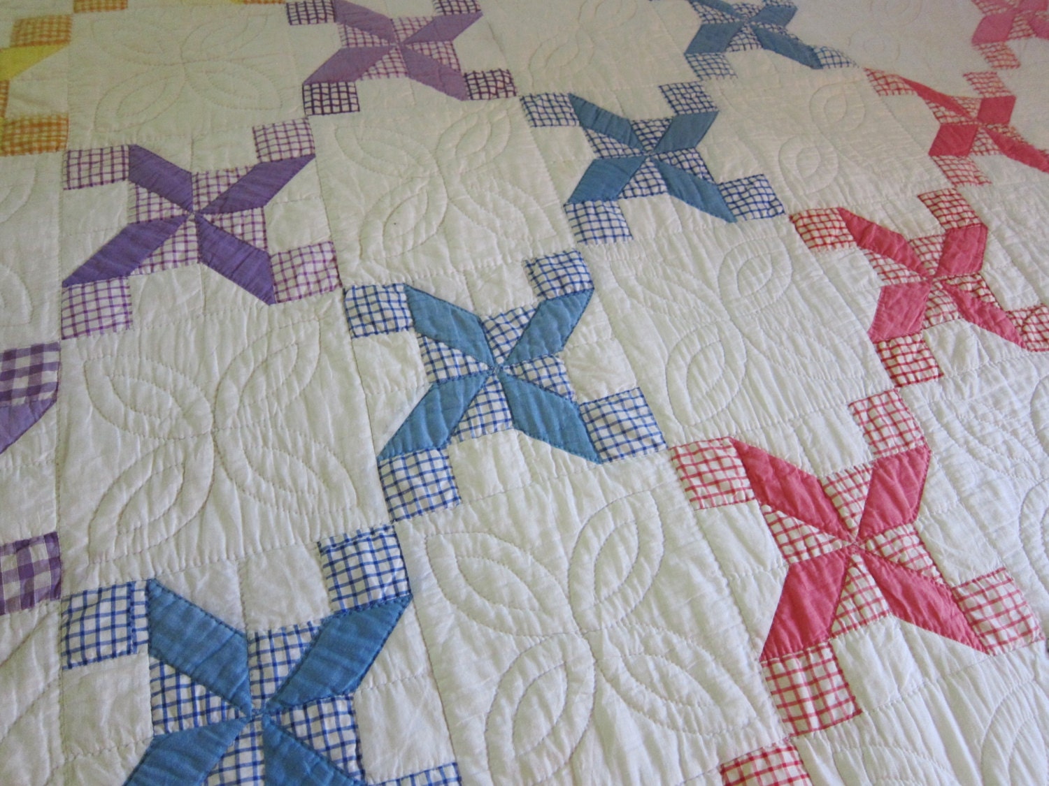Antique quilt , 1930s , Star of the West , hand quilted ,