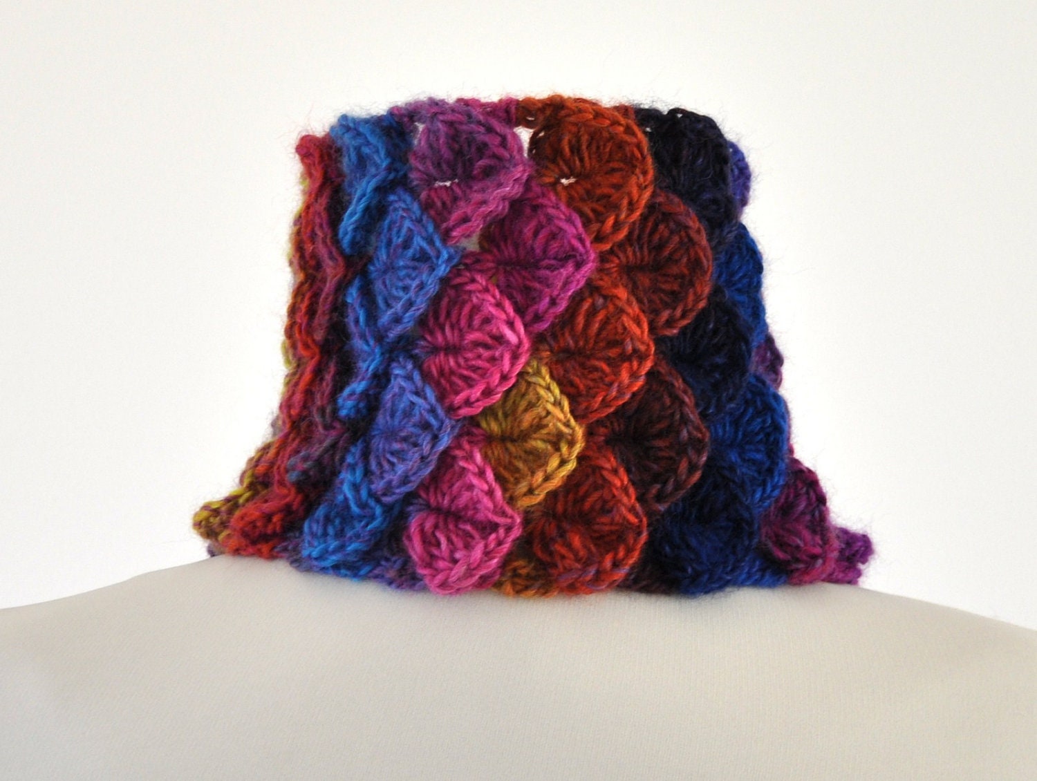 Crochet Cowl Scarf Neckwarmer Crocodile Cowl Yellow Red Brick Pink Blue Colorful Bright Neon Unisex Winter Accessories Winter Fashion