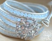 Bride/Bridesmaid Something Blue Antiqued Rhinestone Pendant Leather Wedding Wrap Bracelet