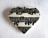 Beautiful Handmade Heart-Shaped Porcelain SHEET MUSIC Pendant / Love Music