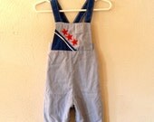 vintage red white and blue overalls with star patches MADE IN USA