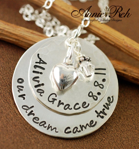 My Precious Kids Personalized Necklace with Heart, Custom Hand Stamped Necklace, Swarovski Crystal Birthstone, Adoption Gift Idea