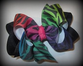 Black Rainbow Colorful Zebra Hair Bow Fabulous Double Layered Boutique Animal Print Hairbow Lush with Spikey Edges for Baby to Little Girl