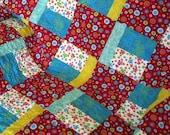 Lap Quilt Bright Multi Colors Quilt Pink Circles Blue Dots Yellow White Flowers Quilted Blanket
