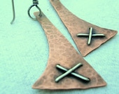 Oxidized Copper & Silver wire Earrings - Mixed Metals Jewelry