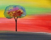 Original Art Handpainted Tree Abstract Acrylic 5x7in Canvas Panel Board Beautiful Colors