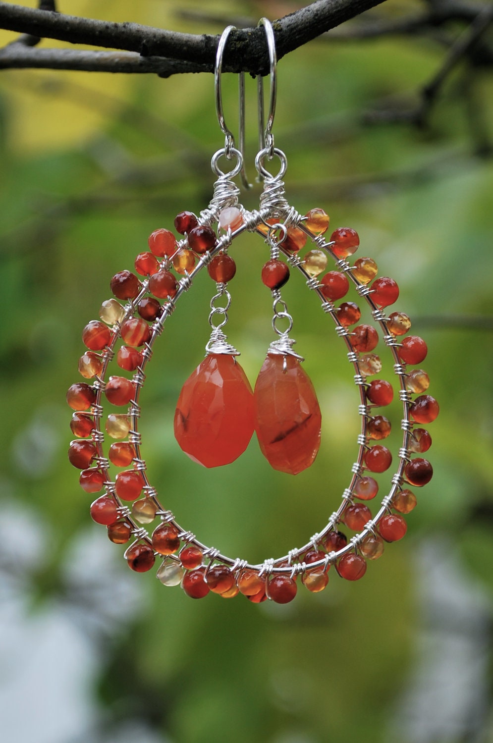 Carnelian Wire Wrapped Big Hoop Earrings
