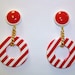 Vintage Red and White Plastic Mod Nautical Hoop Earrings DEADSTOCK