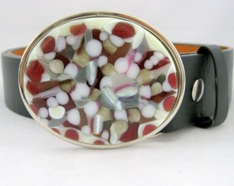 Cranberry Creme belt, handmade glass belt buckle in pink, grey, rose, burgundy, womens leather belt