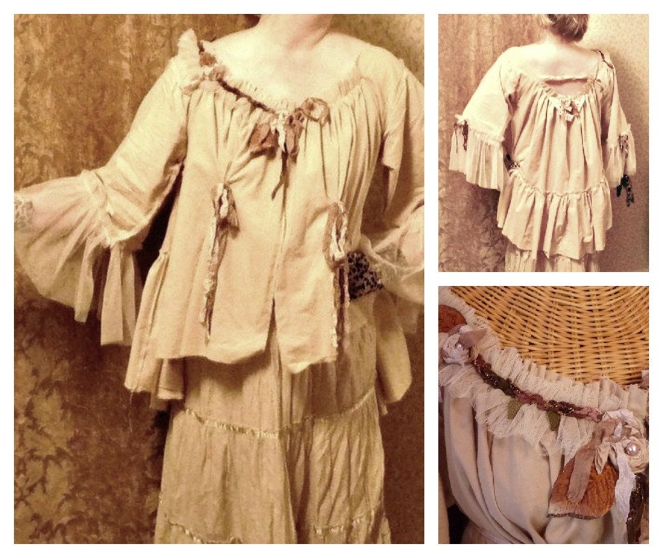 Boho Jacket Size Medium Dream Coat Top Mori Girl Boho Art Velvet Leaves Woodland Tattered Womens