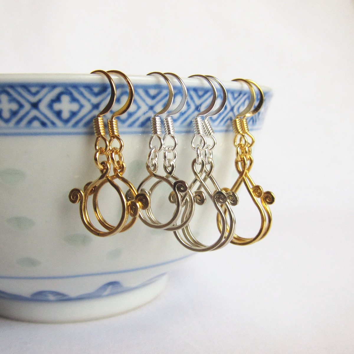 Stitch marker keeper earrings for ring and split markers available in circle or teardrop styles - one pair