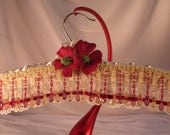 HANGER COUTURE - Christmas Floral - Padded WeDDING HANGeR - Ecru and Red Lace, Gold and Red Beads Christmas Wedding