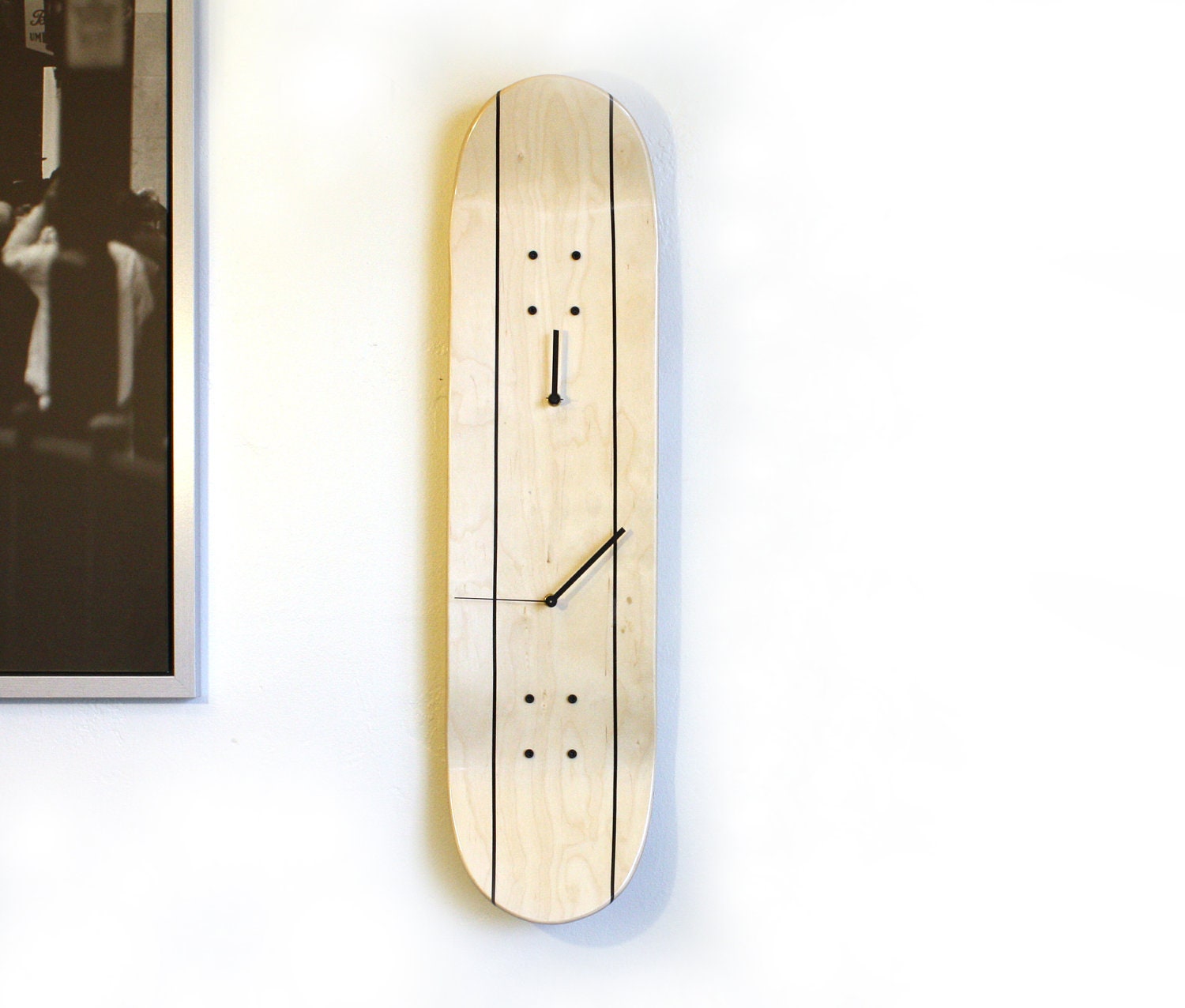 Mens Boys Skateboard Clock Light Maple Natural Wood Deck Art  for Him or Her