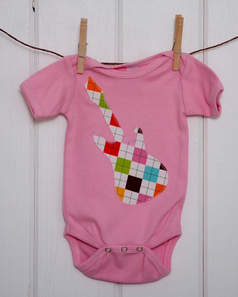 Baby Girls Clothing // Girls Pink Argyle Guitar Onesie // Size 12-18 months // Baby Girl Clothes // Girl Guitar Clothes