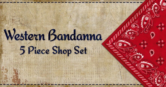 Etsy Shop Banner Package, Western Bandanna (with simple embroidered stitches) Etsy/Artfire/Zibbet Banner Set