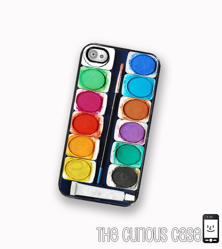 iPhone 4 Case Watercolor Paint Set / Hard Case For iPhone 4 and iPhone 4S Water Color Paint Box Version 1 Rubber Trim