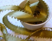 Beautiful Olive Green Satin Picot Ribbon,  5 yards , 7/8 inch
