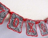 SALE - was 12.20 - Red and Black Zebra XOXOXO Hugs and Kisses Valentine Banner / Garland, decoration, party, paper swag bunting red black