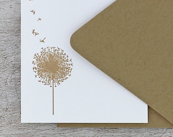 Dandelion Letterpress Stationery Set - Dandelion Note Card Set - Tan, Taupe, Beige, Khaki, Spring Flower, Summer Fall - 10 pack (NDD3) - sweetharvey