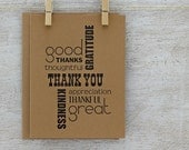 Thank You Letterpress Greeting Card: Typography, Folded Greeting Card Set, Wood Type, Kraft Paper, Brown, Black (Set of 3)