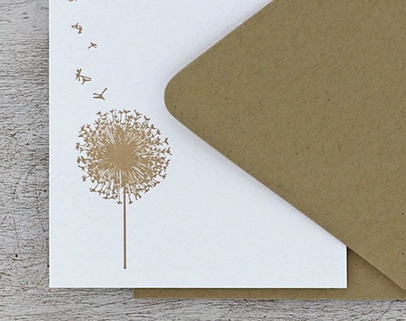 Dandelion Letterpress Stationery Set - Dandelion Note Card Set - Tan, Taupe, Beige, Khaki, Spring Flower, Summer Fall - 10 pack (NDD3)