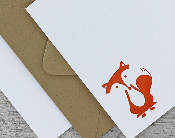 Fox Letterpress Note Card Set: Sitting Fox, Burnt Orange, Autumn, Fall (Set of 10)