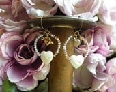 HEARTBREAKER vintage assemblage earrings mother of pearl hearts swarovski crystals unique ooak