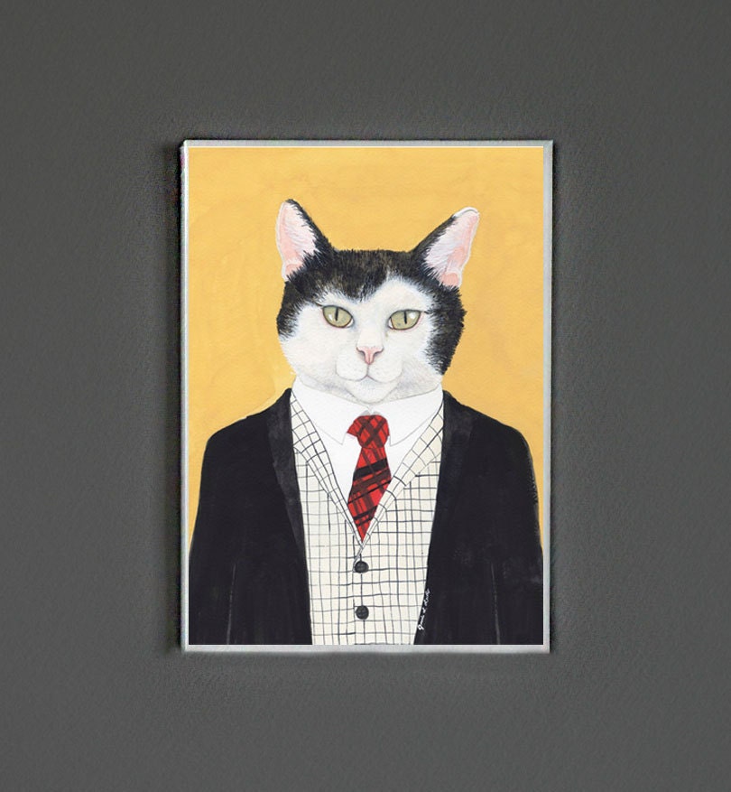 5x7 - Art Print - Black & White Cat - Signed by Artist