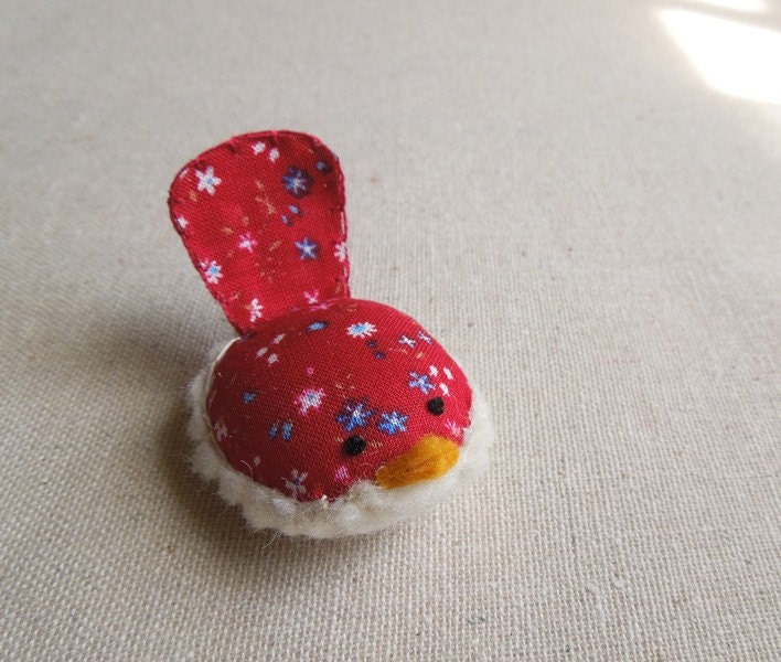 Handmade Decorative Bird in Red Floral
