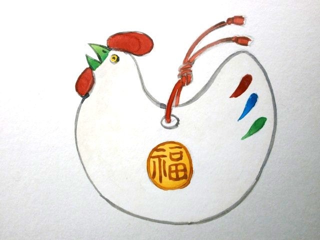 Vintage Japanese Painting Chicken Lucky Charm in Showa Period