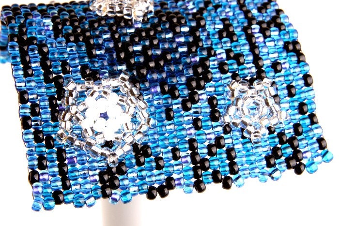 beaded ACEO bead weaving evening sky and stars handmade seed beads