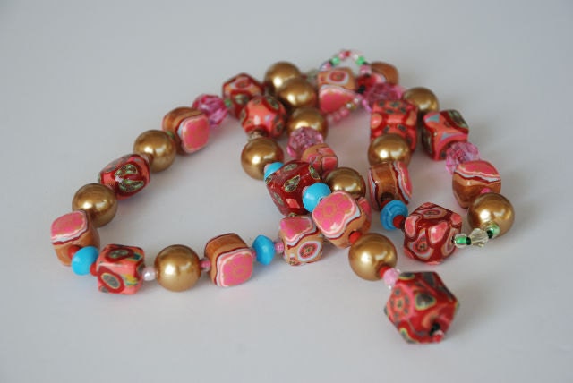 Handmade polymer clay lariat necklace - Perfect for mother's day