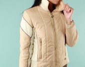 Vintage 1970s White Stag Retro Cream Beige Puffy Jacket Small Logo Detail Zipper