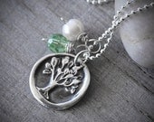 Personalized Silver Tree of Life Necklace with Birthstone Crystal and Pearl -  Sterling Silver Chain - .999 Fine Silver Tree Charm