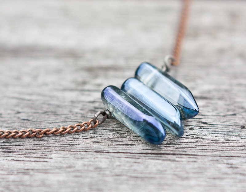 Sapphire Blue Necklace Mystic Quartz Copper Boho Tribal Woodland Modern Organic Design minimalist jewelry fashion rusteam