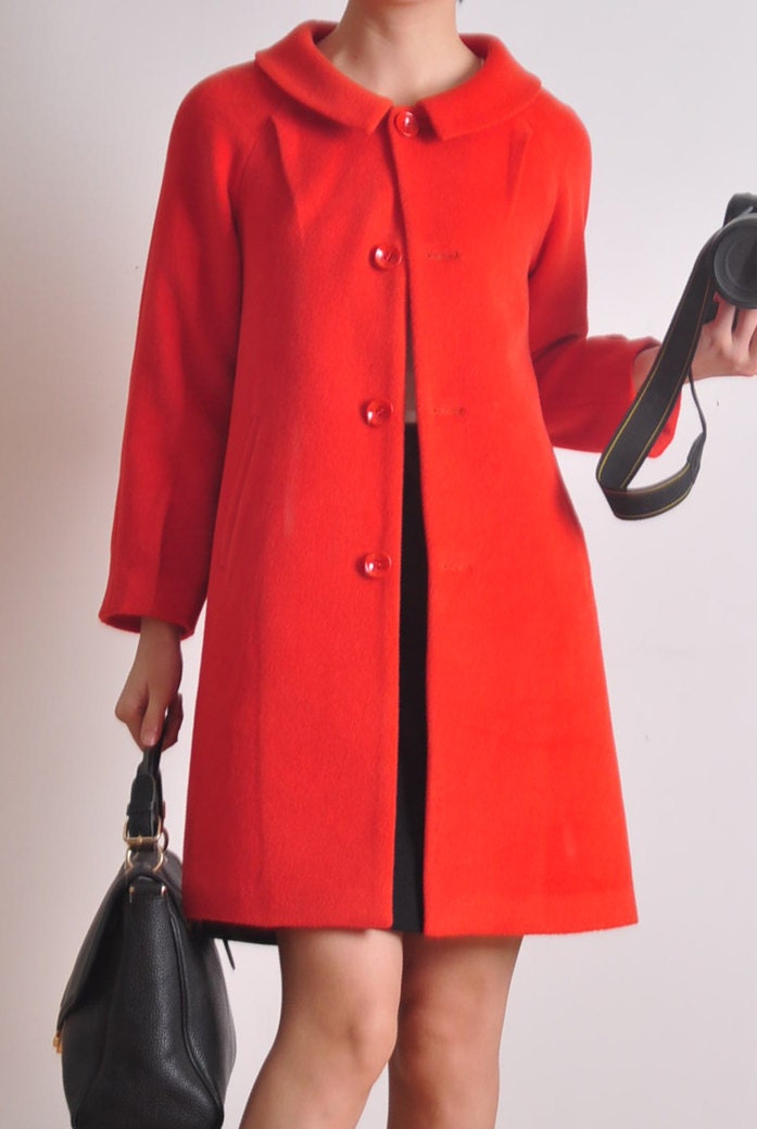 Orange Alpaca Wool Peter Pan Collar Midi Winter Coat Warm